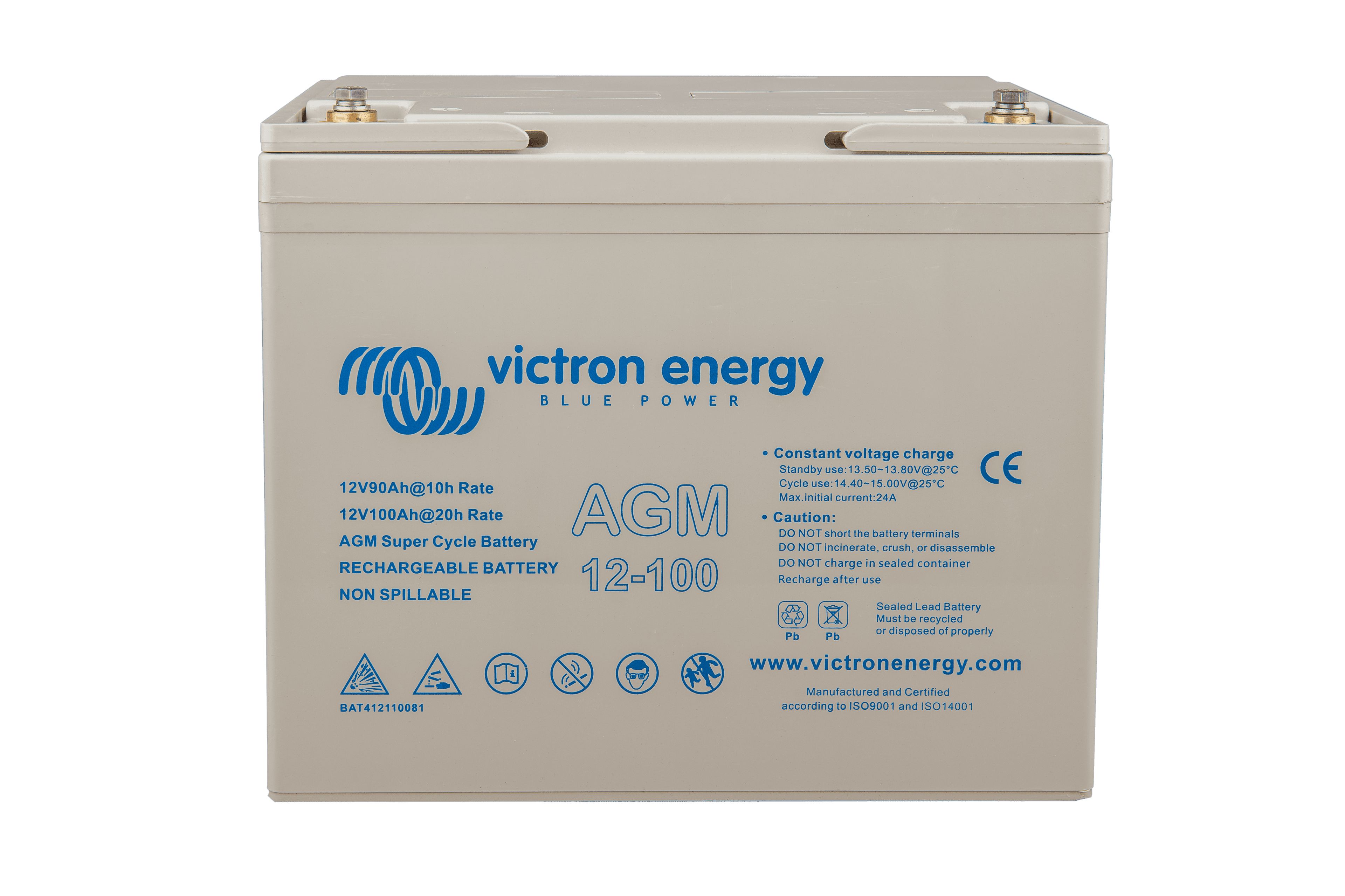 12V 100Ah AGM Super Cycle Battery (front-angle)  thumbnail